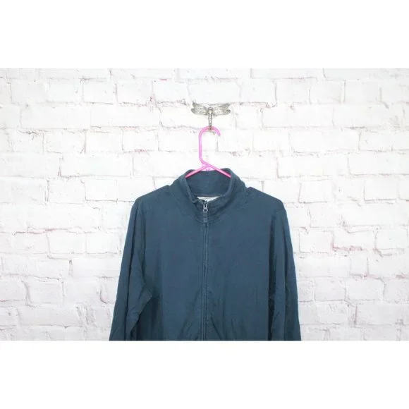 LL Bean Navy Blue Cotton Blend Robe Long Full Zip Size L Pet - Picture 2 of 12